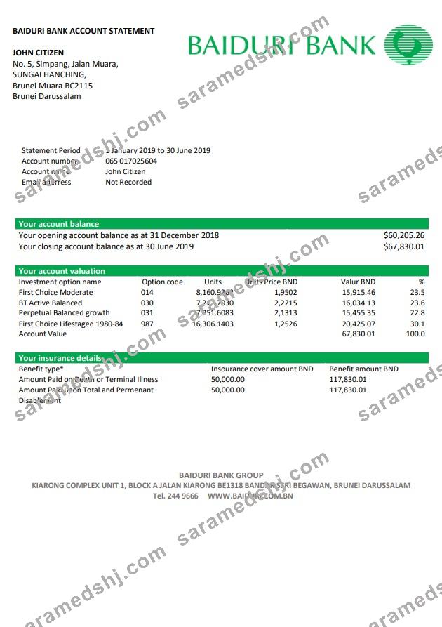 Brunei Baiduri Bank statement